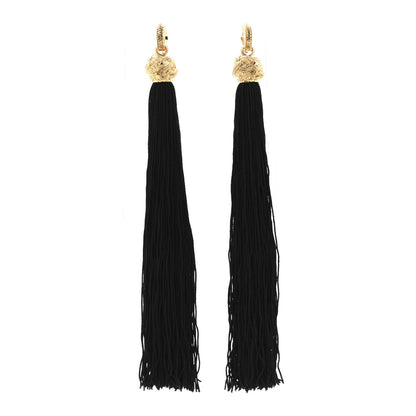 Saint Laurent Metal Knot Tassel Clip On Earrings Gold Black 1 of 4