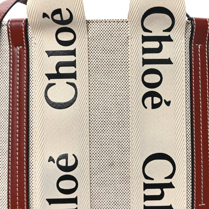 Chloe Cotton Calfskin Small Woody Ribbon Tote With Strap White Brown 8 of 11
