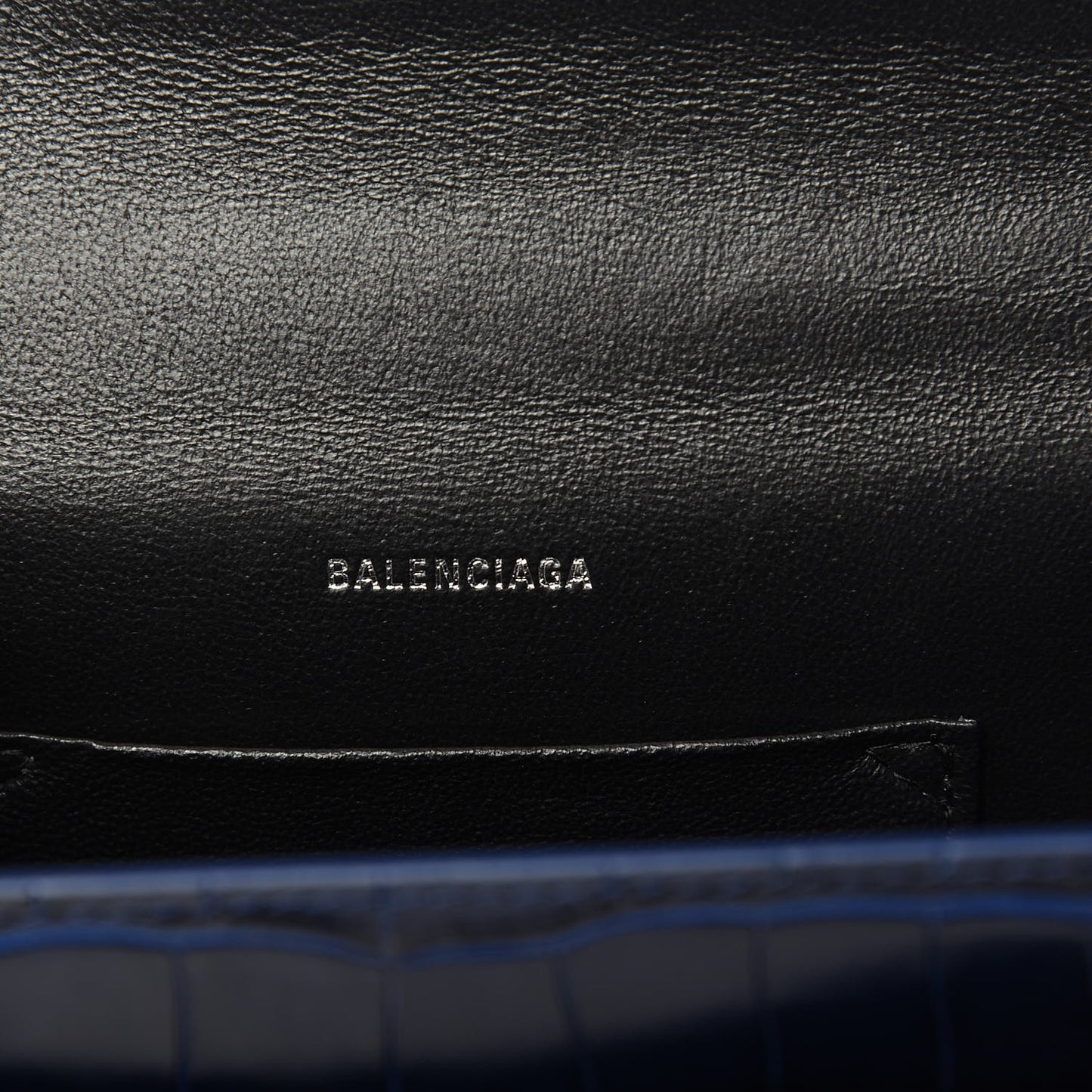 Shiny Calfskin Crocodile Embossed XS Sharp Top Handle Bag Navy
