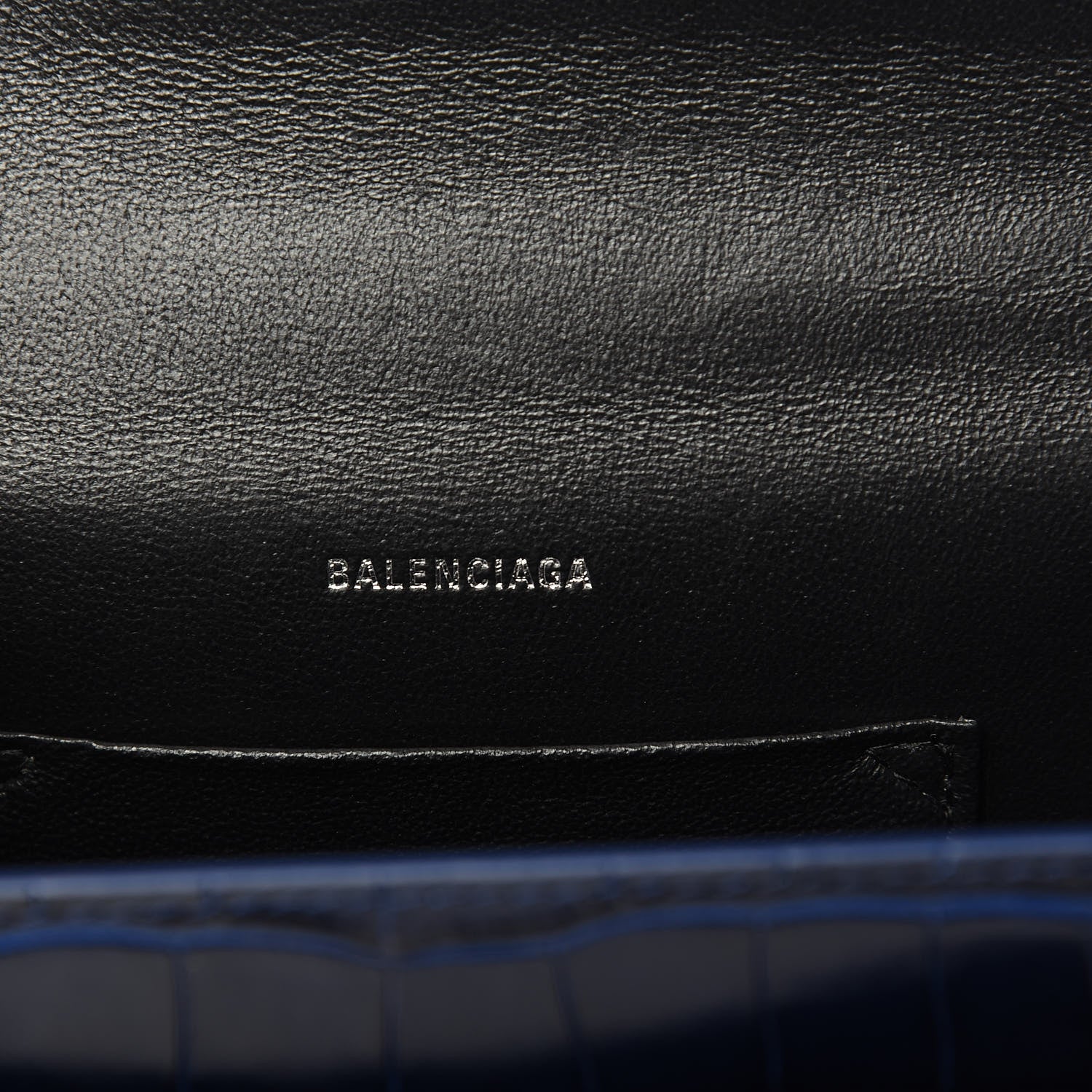 Balenciaga Shiny Calfskin Crocodile Embossed XS Sharp Top Handle Bag Navy 5 of 7