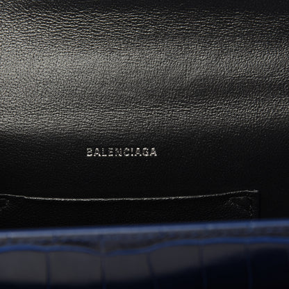 Balenciaga Shiny Calfskin Crocodile Embossed XS Sharp Top Handle Bag Navy 5 of 7