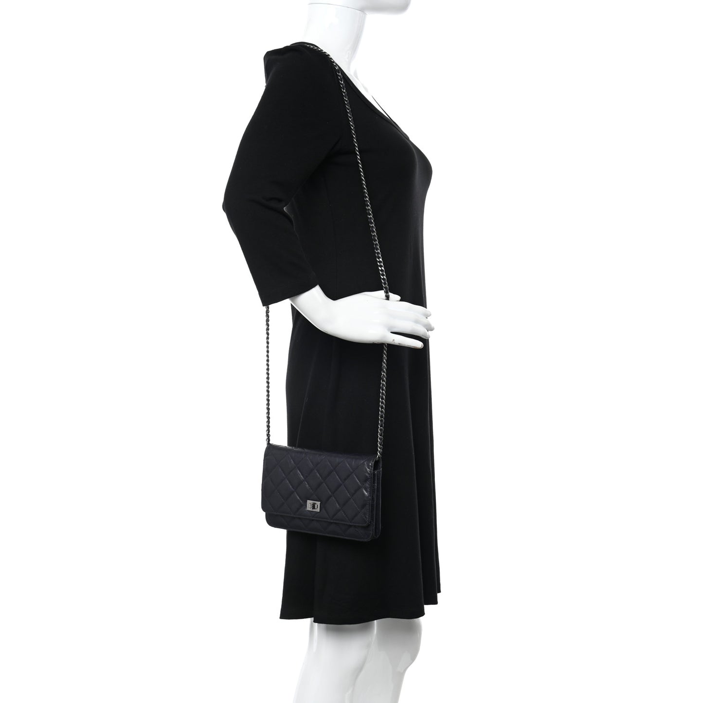 Aged Calfskin Quilted Reissue Wallet On Chain WOC Navy