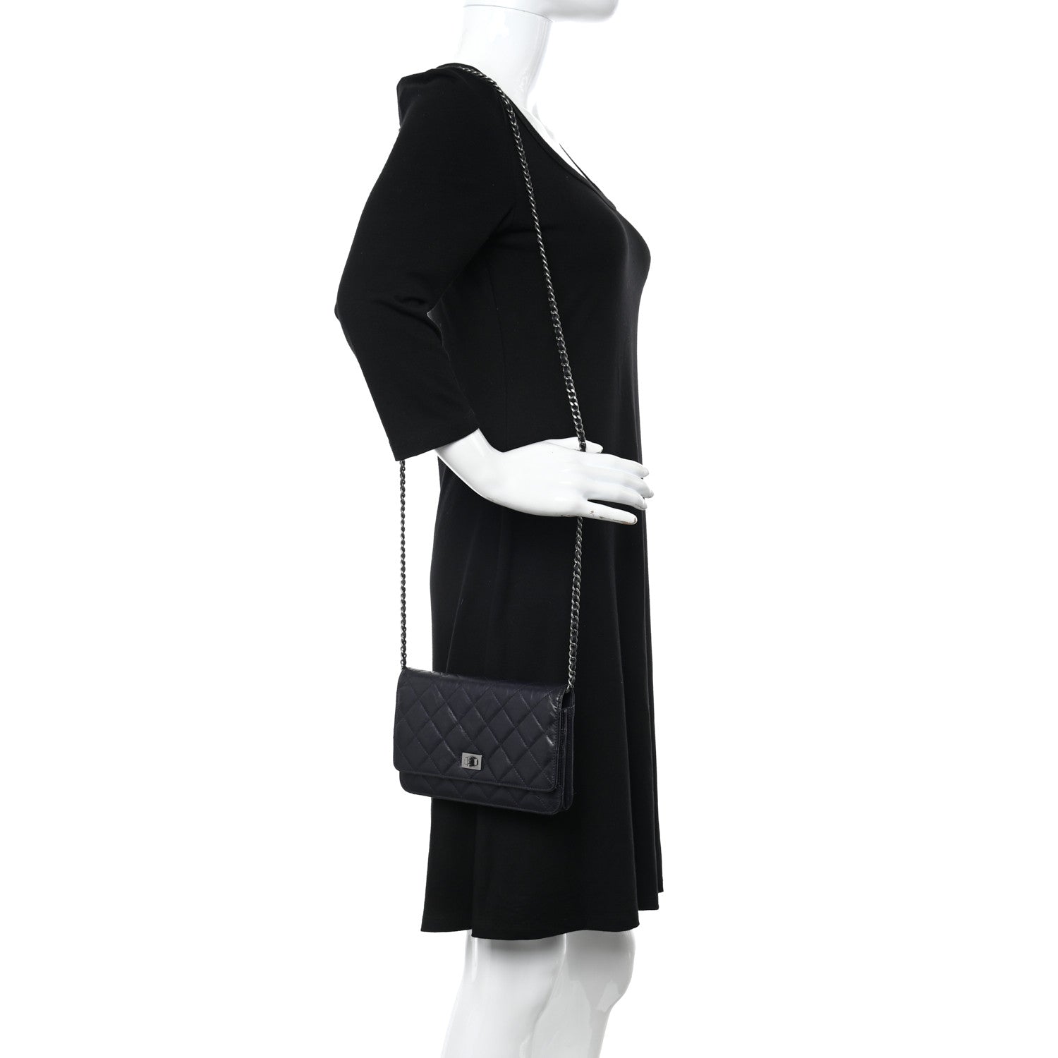 Chanel Aged Calfskin Quilted Reissue Wallet On Chain WOC Navy 2 of 11