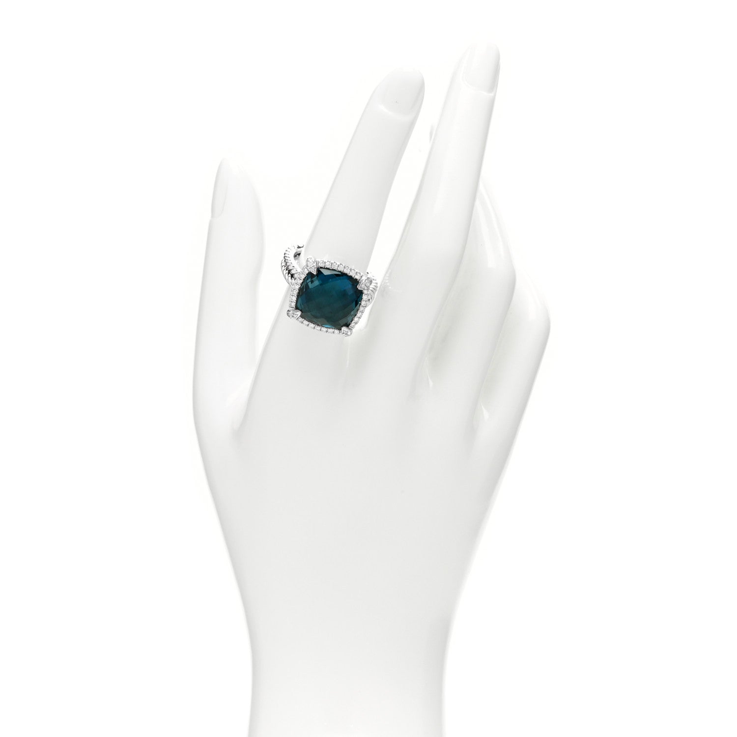 David Yurman Sterling Silver Diamond Hampton Blue Topaz 14mm Chatelaine Pave Bezel Ring 54 7 2 of 4