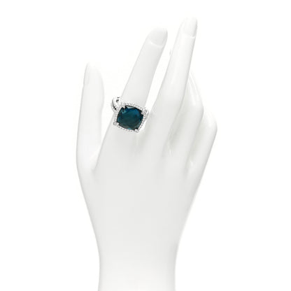 David Yurman Sterling Silver Diamond Hampton Blue Topaz 14mm Chatelaine Pave Bezel Ring 54 7 2 of 4