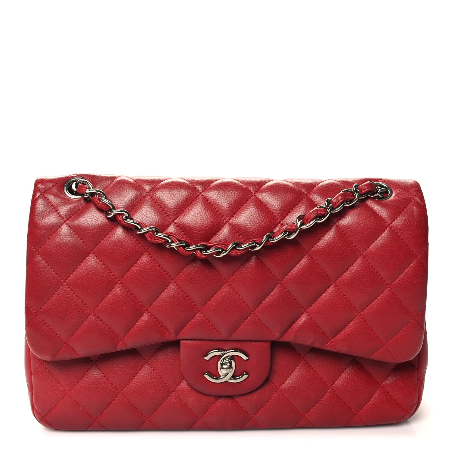 Caviar Quilted Jumbo Double Flap Red