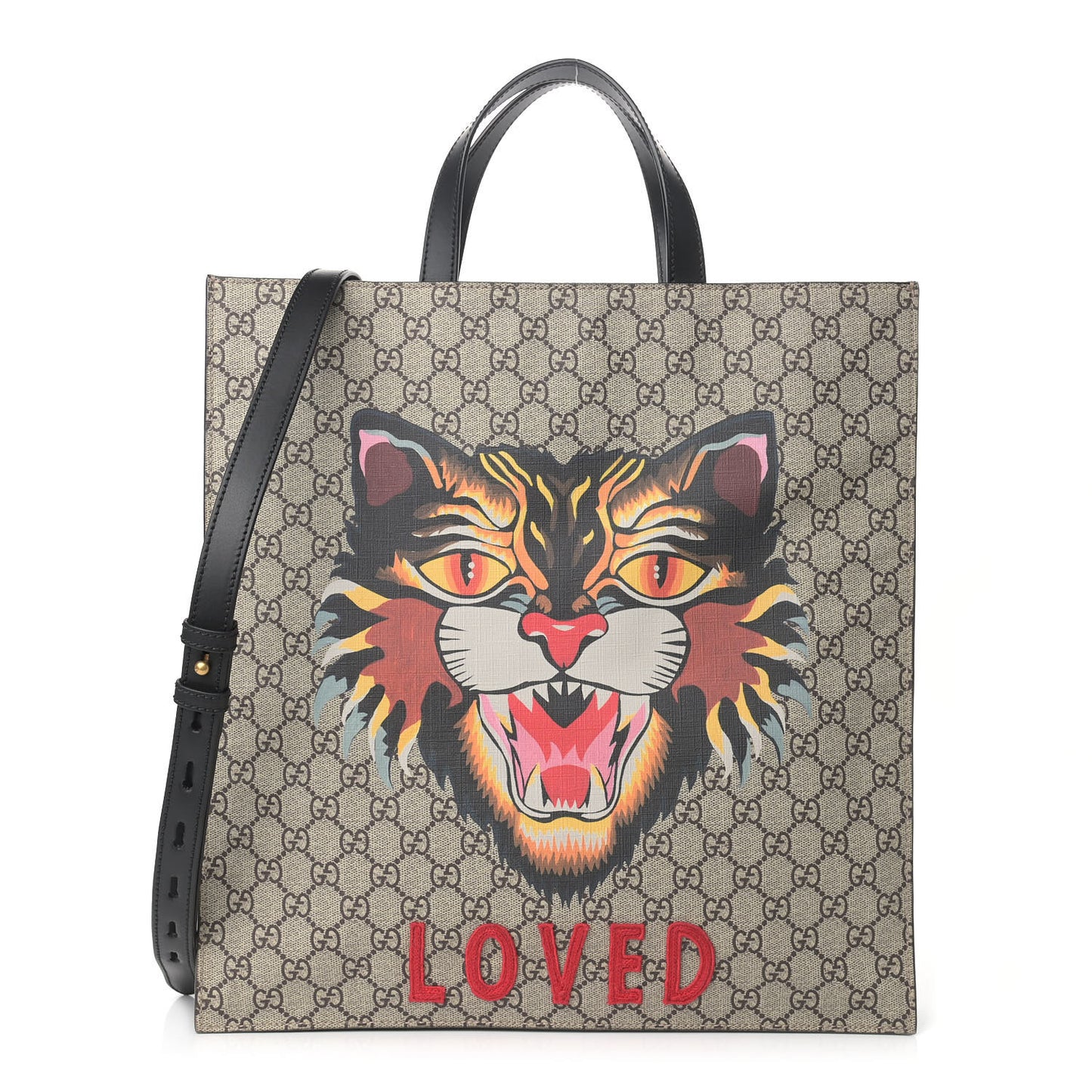 GG Supreme Monogram Angry Cat Vertical Tote