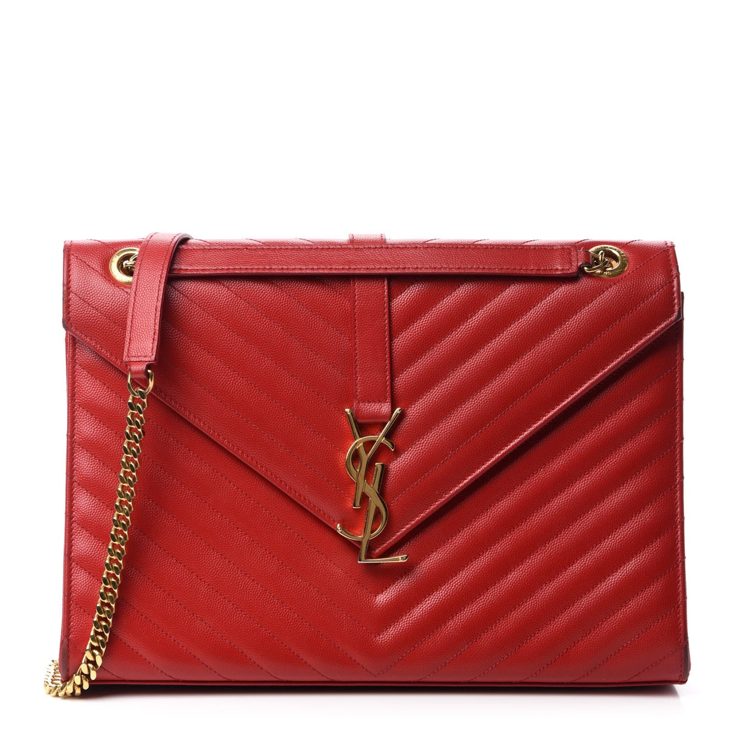 Grain De Poudre Matelasse Chevron Large Monogram Satchel Lipstick Red