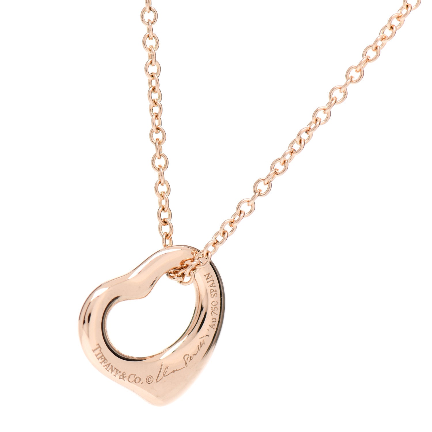 Tiffany 18K Rose Gold 11mm Elsa Peretti Open Heart Pendant Necklace 4 of 7