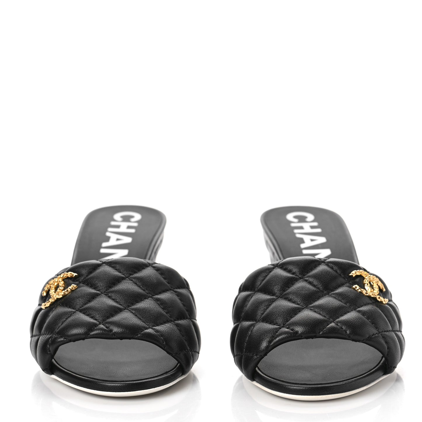 Lambskin Quilted Textured CC Mules 38 Black