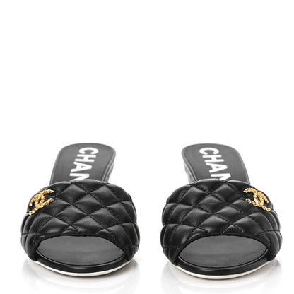 Chanel Lambskin Quilted Textured CC Mules 38 Black 2 of 10