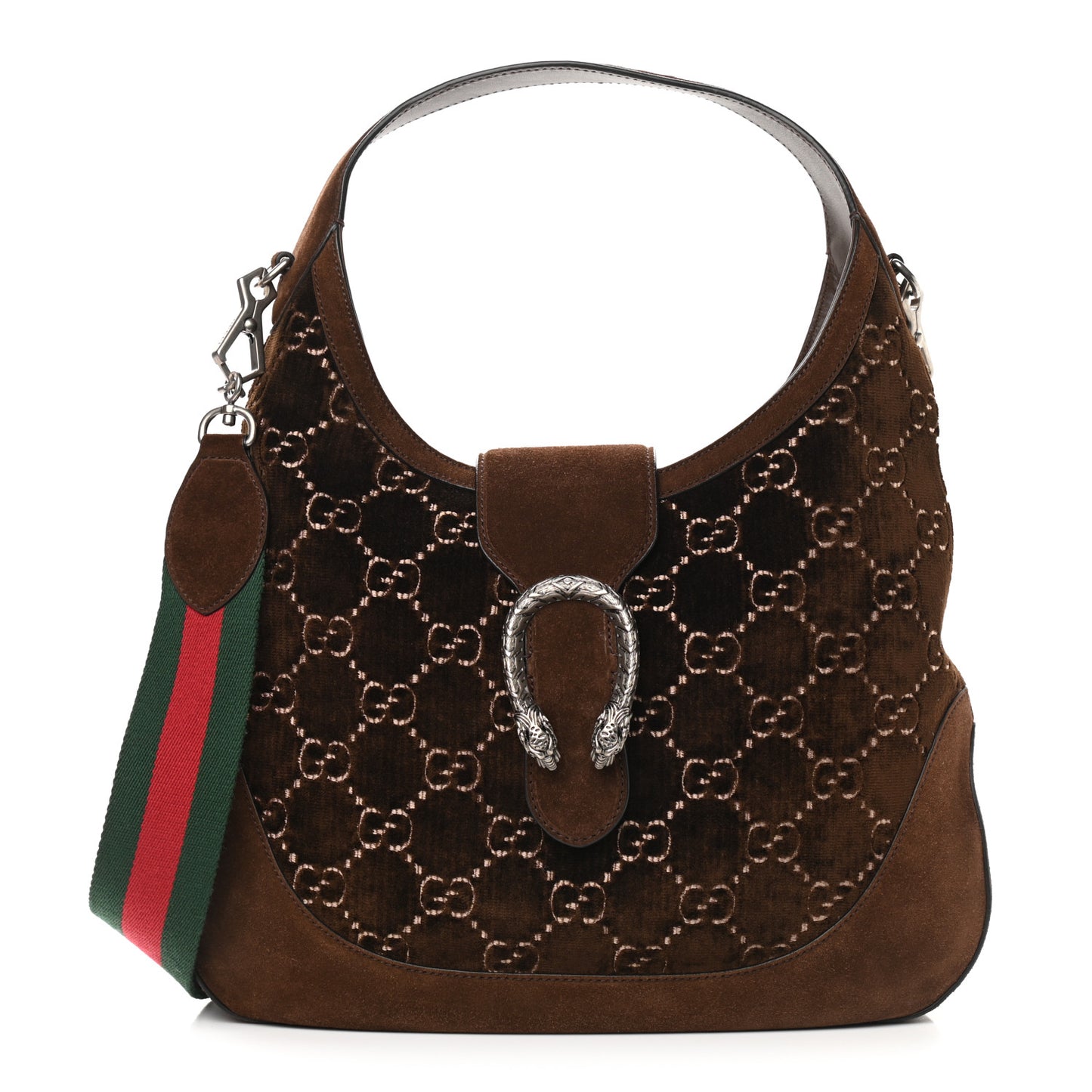 Velvet GG Monogram Web Medium Dionysus Hobo Brown
