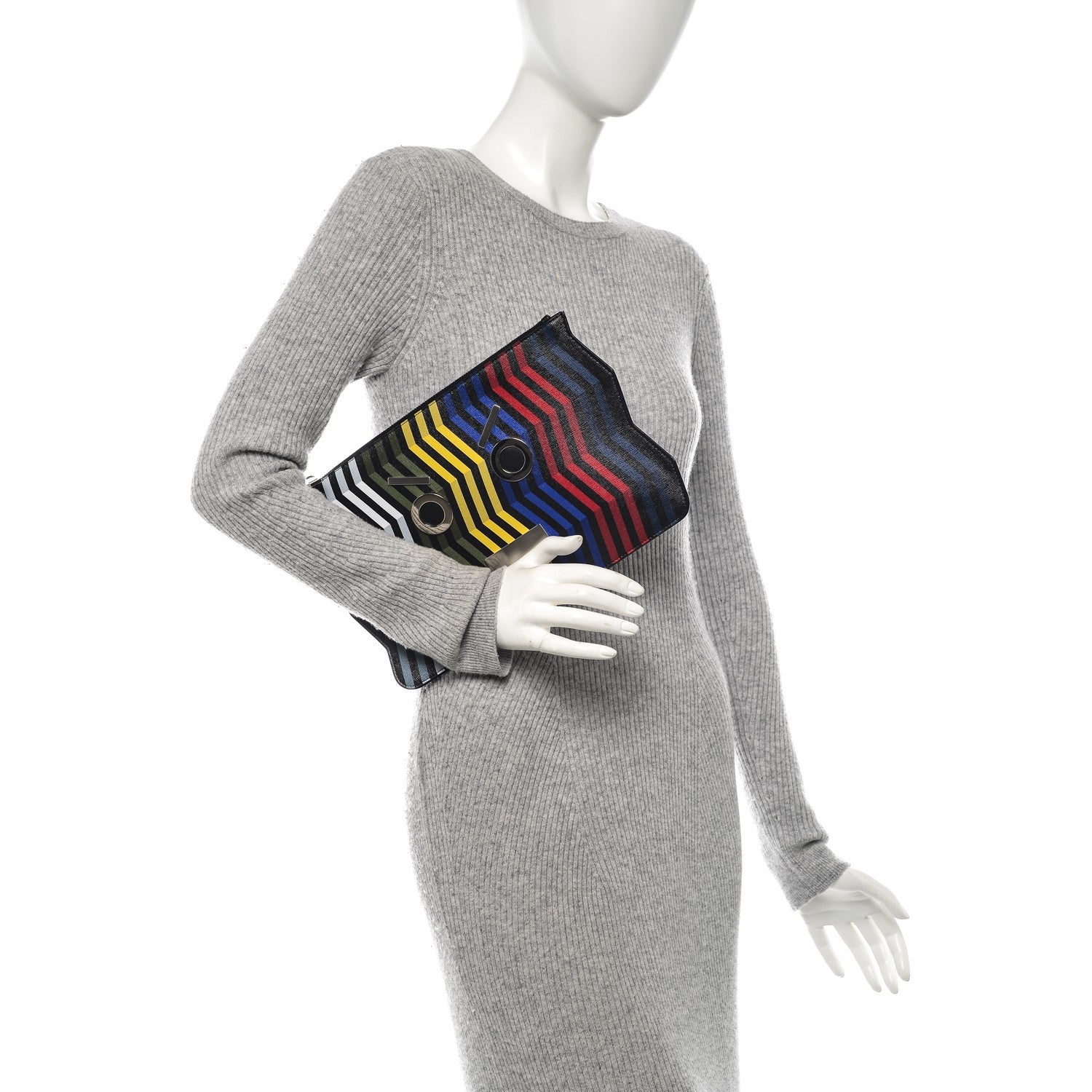 Fendi Vitello Elite Chevron No Words Faces Pouch Multicolor Black 2 of 6