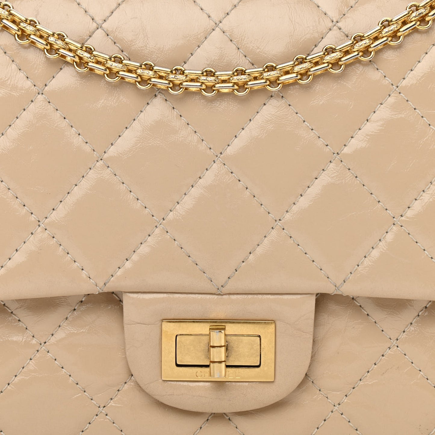 Distressed Patent Calfskin Quilted 2.55 Reissue 227 Flap Beige