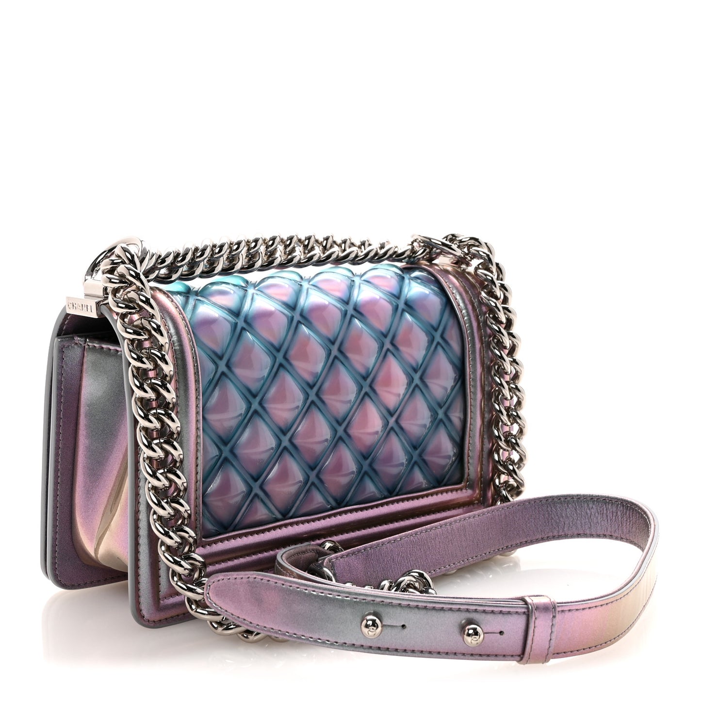 Iridescent Patent Calfskin PVC Quilted Small Boy Flap Light Purple