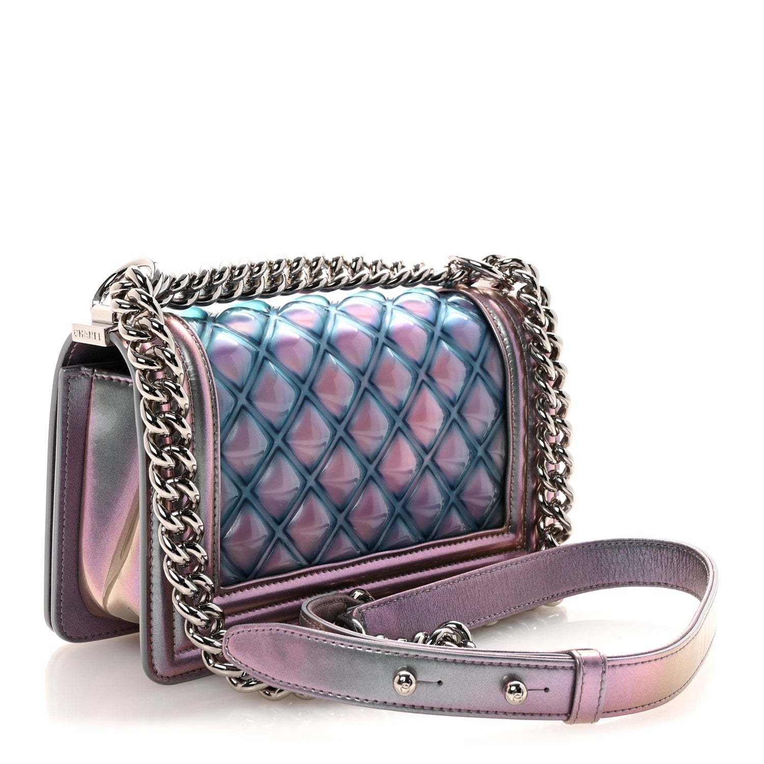 Chanel Iridescent Patent Calfskin PVC Quilted Small Boy Flap Light Purple 3 of 10