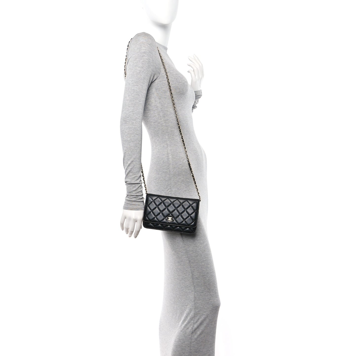 Lambskin Quilted Wallet On Chain WOC Black