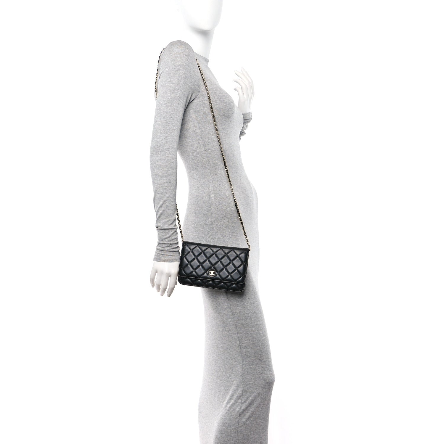 Chanel Lambskin Quilted Wallet On Chain WOC Black 2 of 12