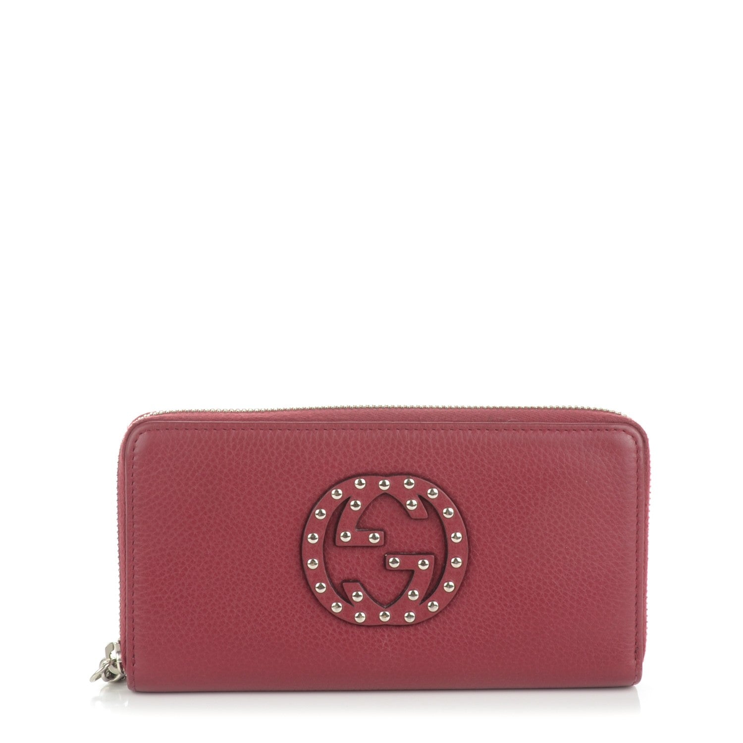 Gucci Pebbled Calfskin Studded Soho Zip Around Wallet Soft Burgundy 1 of 6