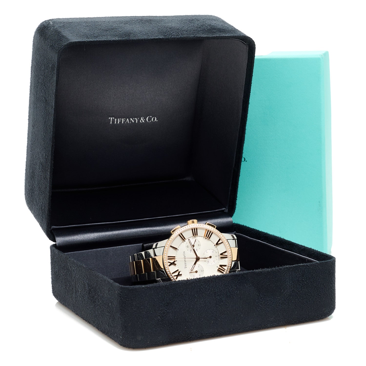 Tiffany Stainless Steel 18K Yellow Gold Diamond Bezel 36mm Atlas Dome Chronograph Quartz Watch 5 of 5