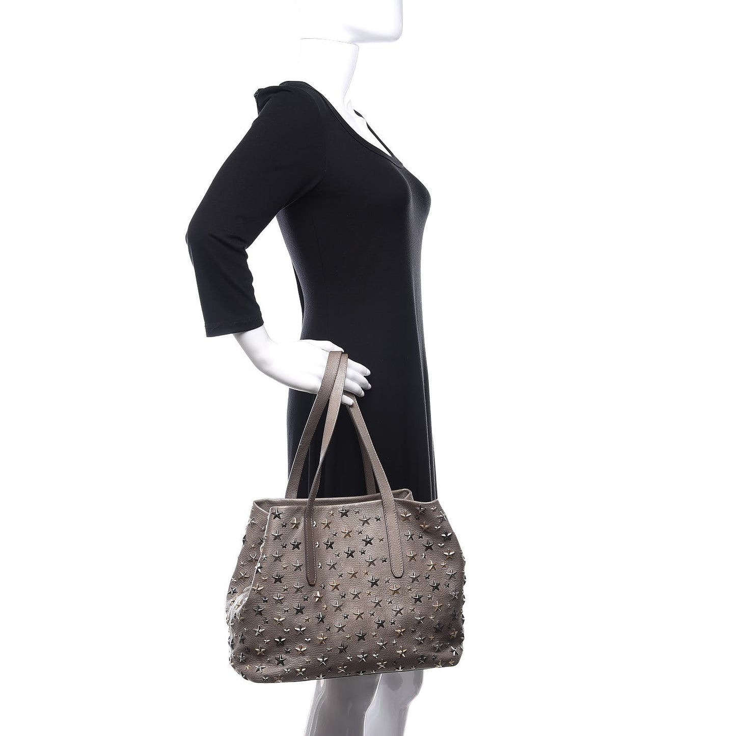 Metallic Calfskin Small Sofia Star Studded Tote Grey
