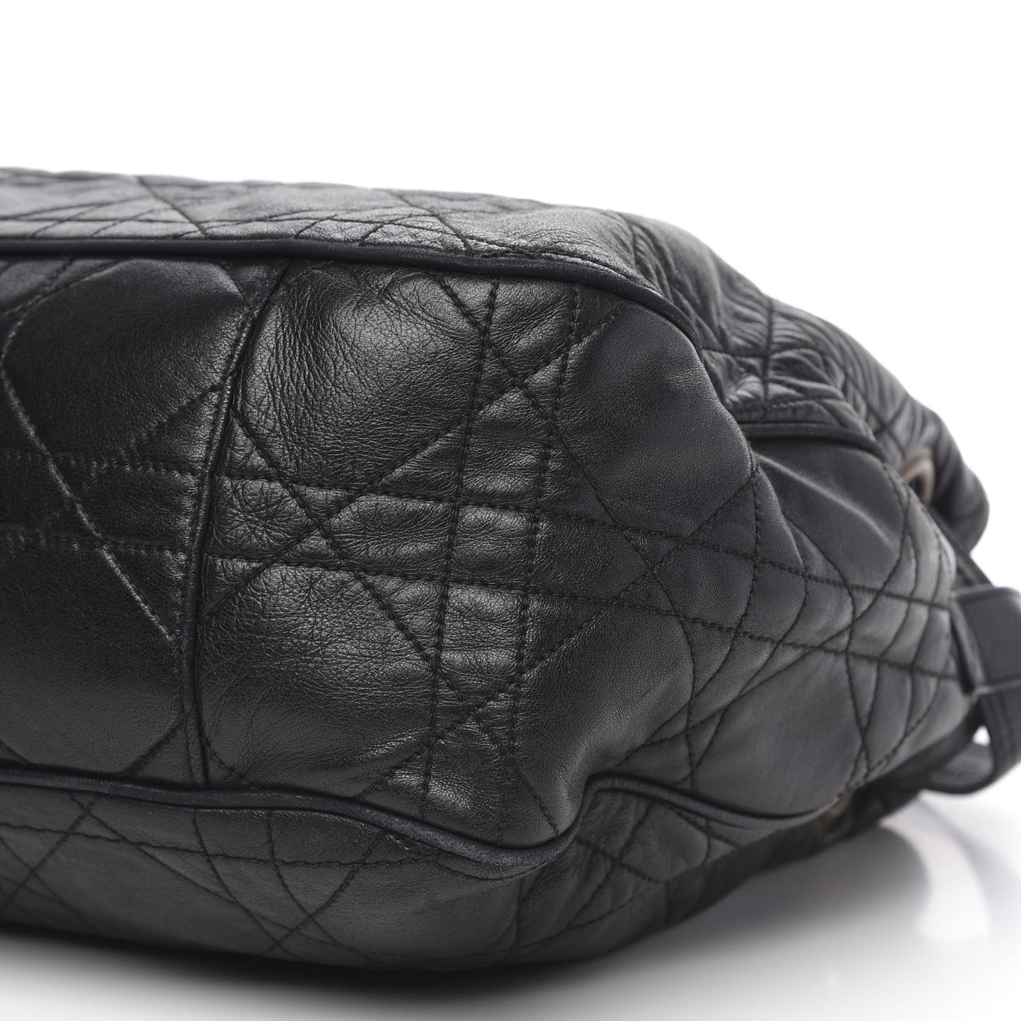 Lambskin Cannage Drawstring Bag Black