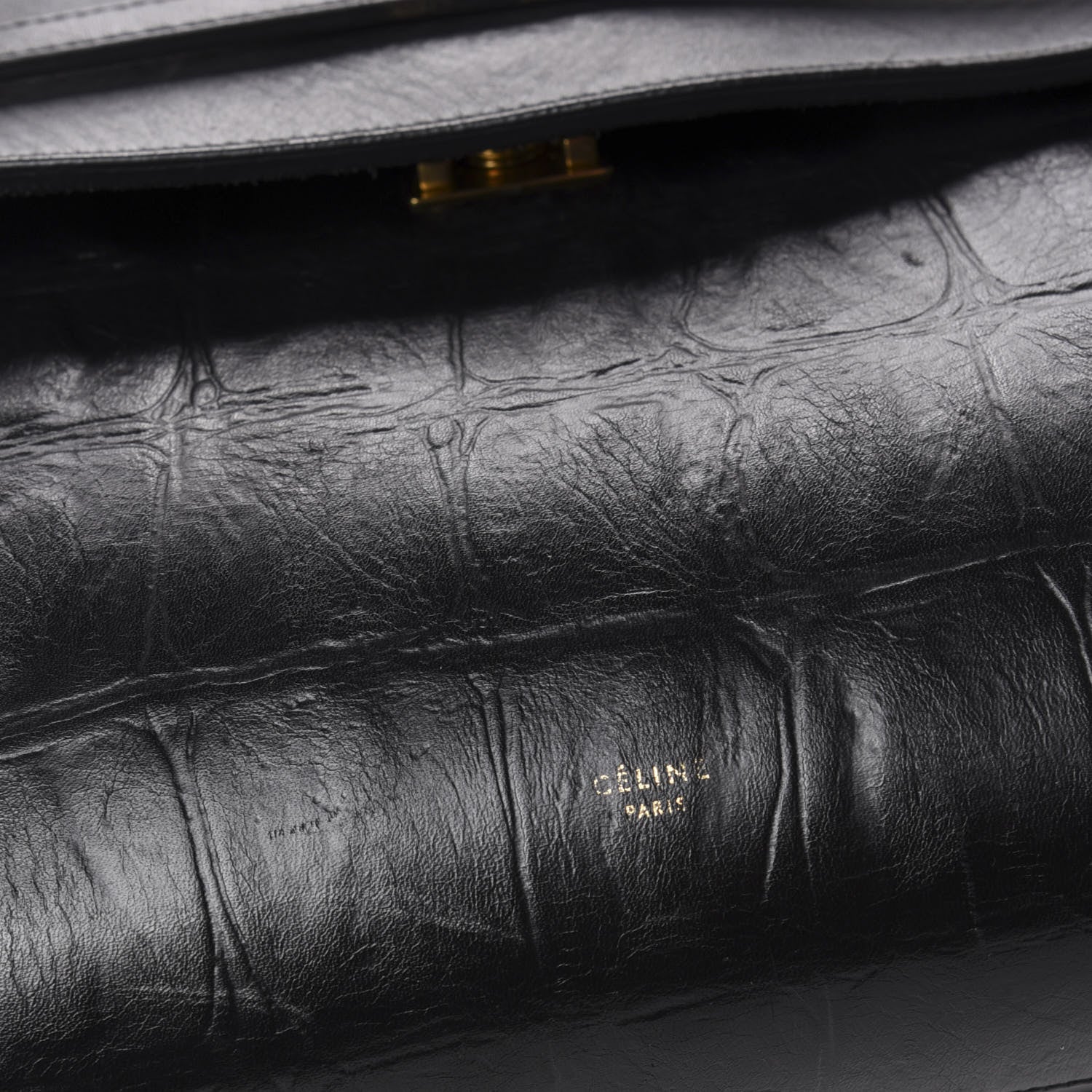 Celine Calfskin Crocodile Embossed Small Belt Bag Black 8 of 9