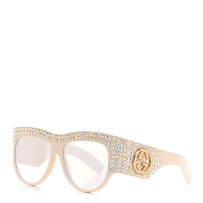 Gucci Acetate Crystal Oversize Hollywood Forever Sunglasses GG0144S Ivory 1 of 8