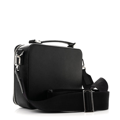 Prada Saffiano Travel Medium Brique Crossbody Bag Black 3 of 10