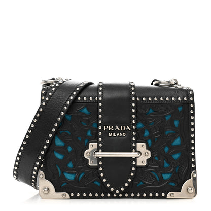 Prada City Calf Saffiano Studded Laser Cut Cahier Bag Black 1 of 11