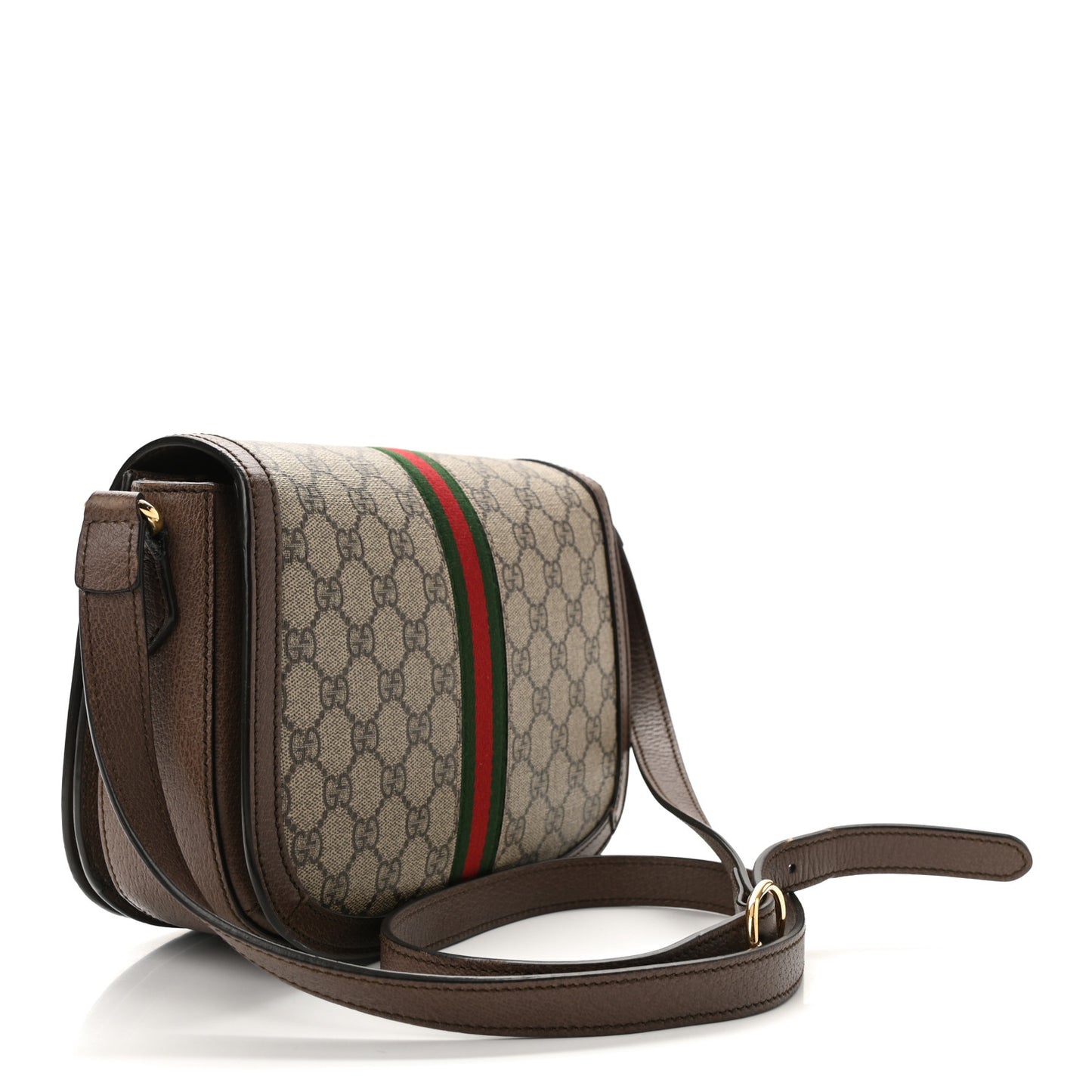 GG Supreme Monogram Web Small Ophidia Flap Messenger Bag Brown