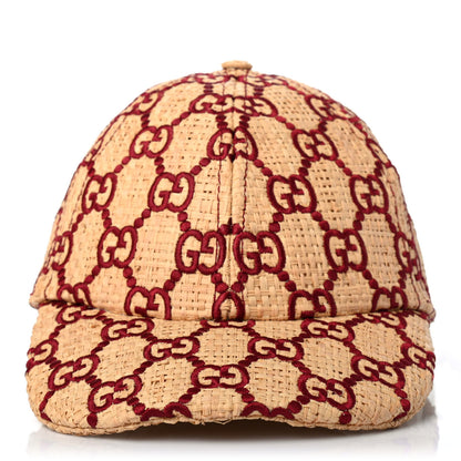 Gucci Raffia GG Monogram Elaphe Embroidered Aisha Baseball Hat M Ivory Bordeaux 2 of 4