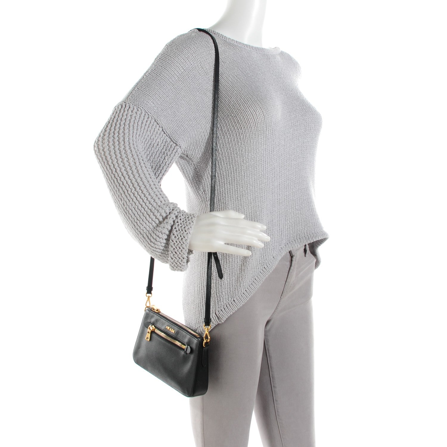 Prada Saffiano Zip Crossbody Bag Nero Black 2 of 9