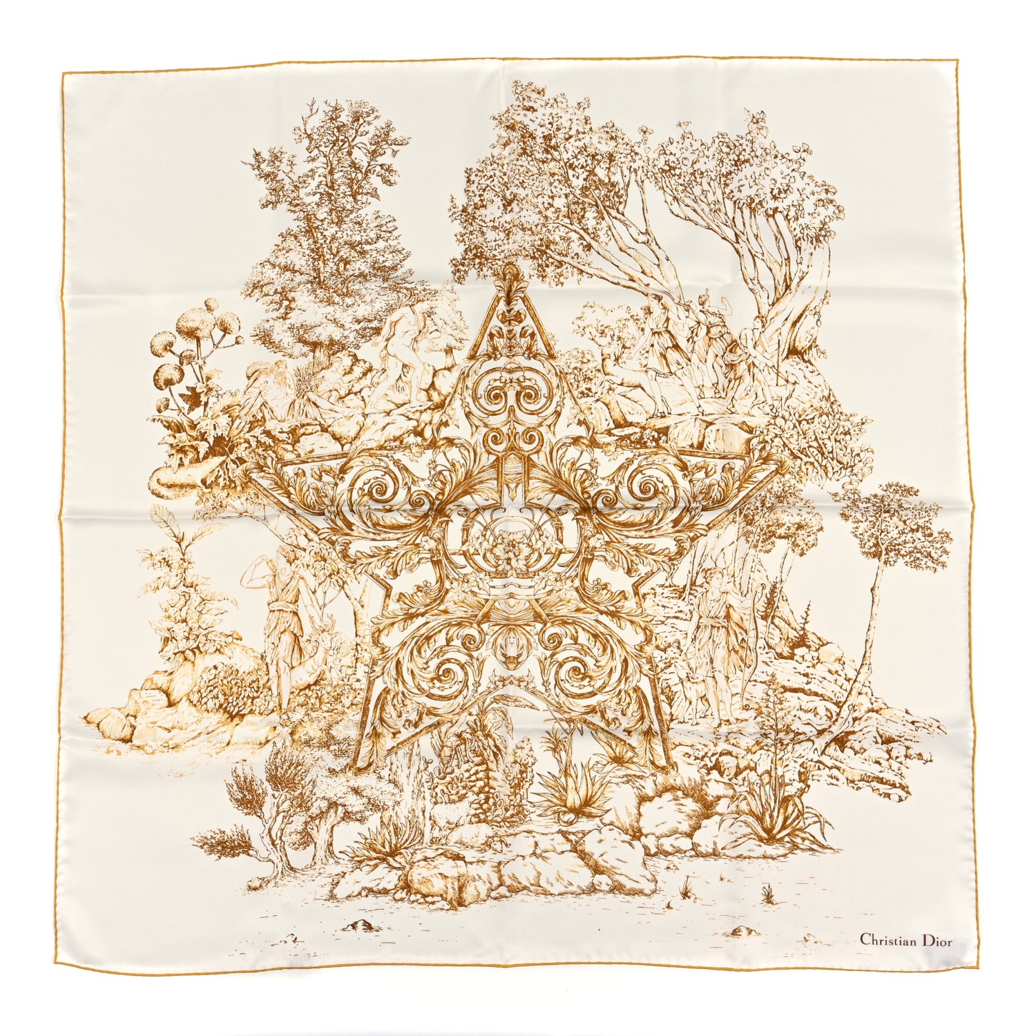 Christian Dior Silk Square Scarf White Gold 1 of 3