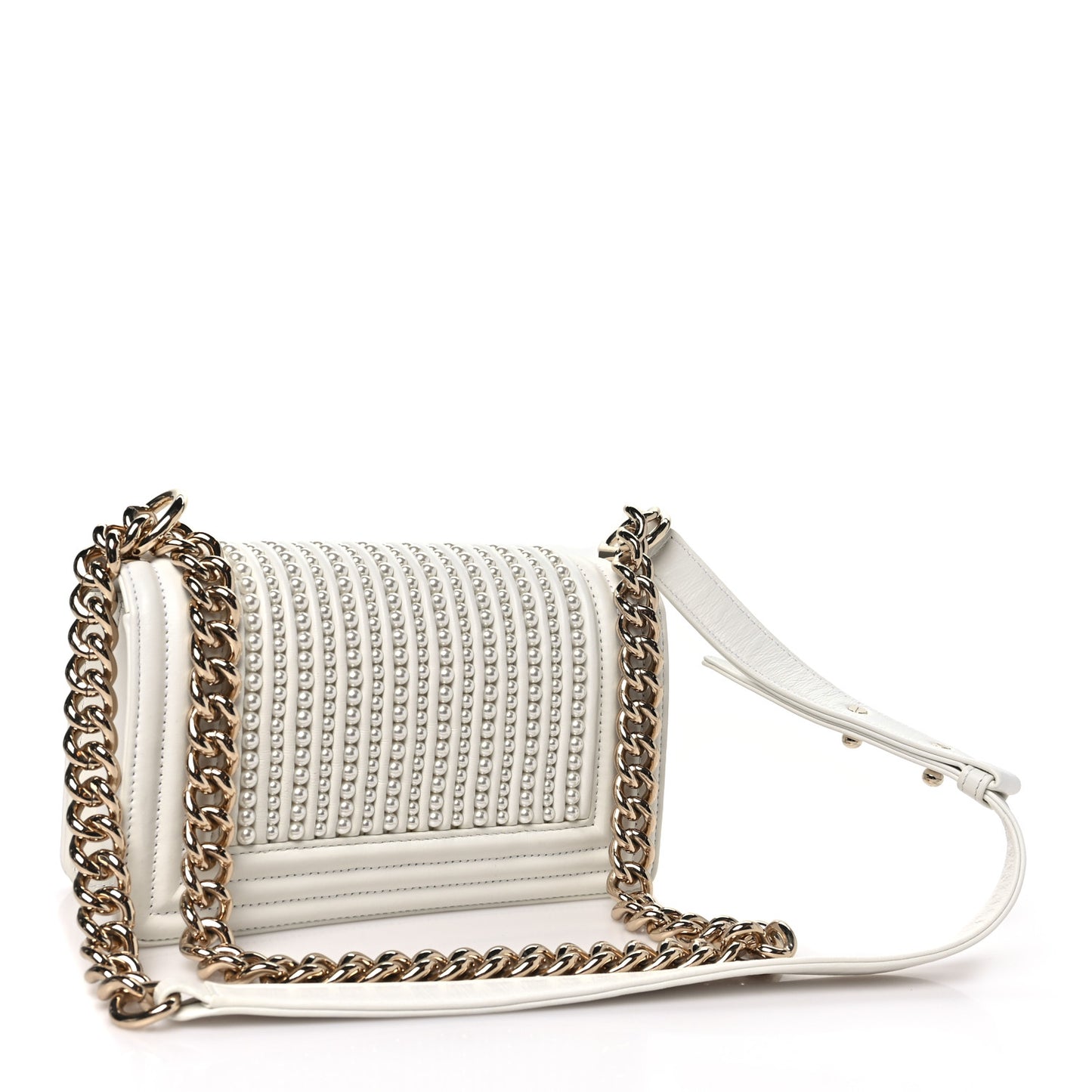 Calfskin Pearl Small Boy Flap White