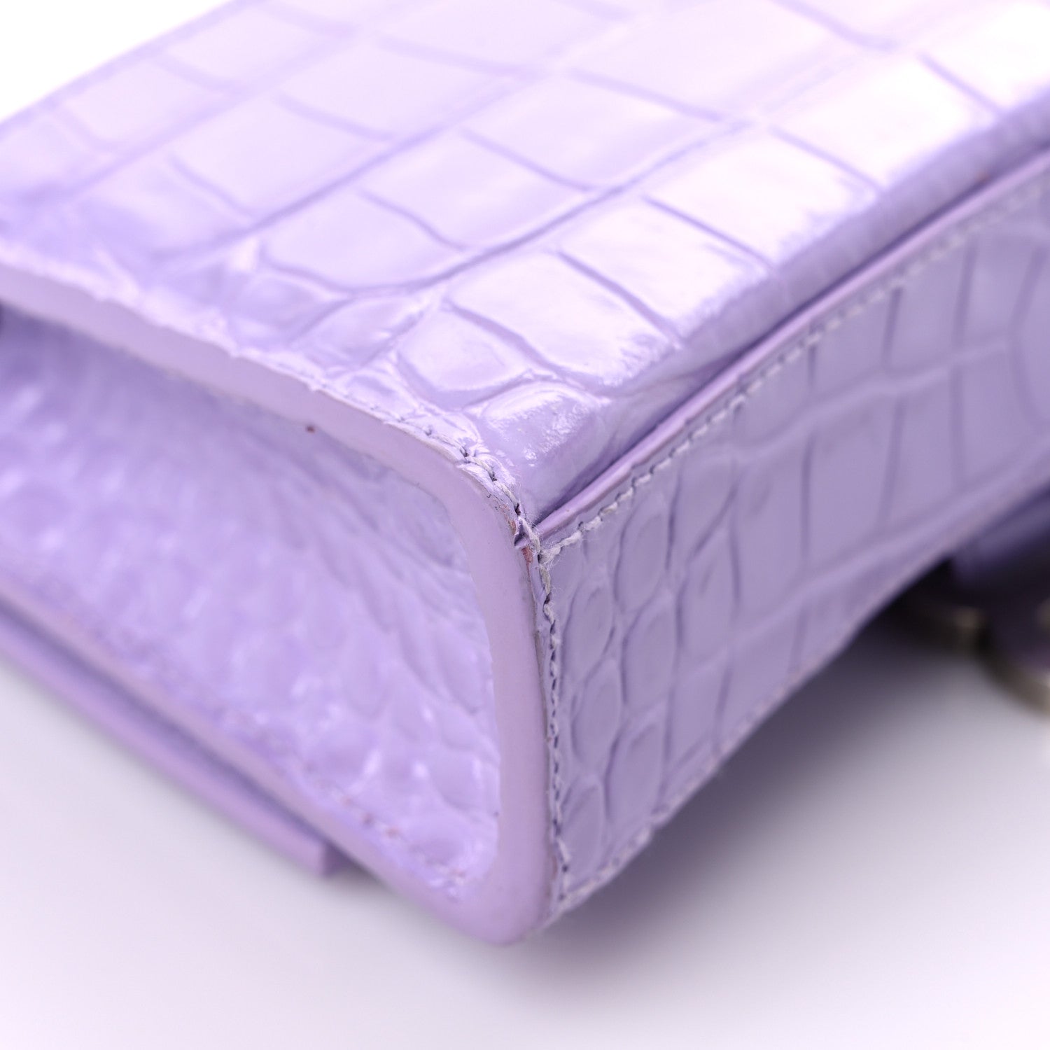 Balenciaga Shiny Calfskin Crocodile Embossed Hourglass Chain Bag Lilac 10 of 14