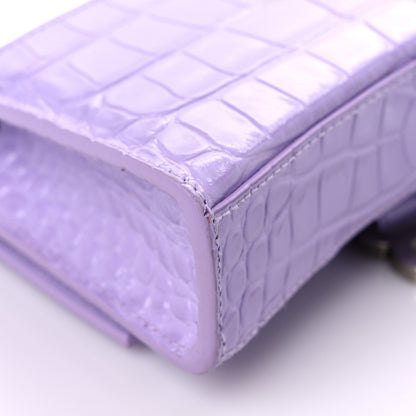 Balenciaga Shiny Calfskin Crocodile Embossed Hourglass Chain Bag Lilac 10 of 14