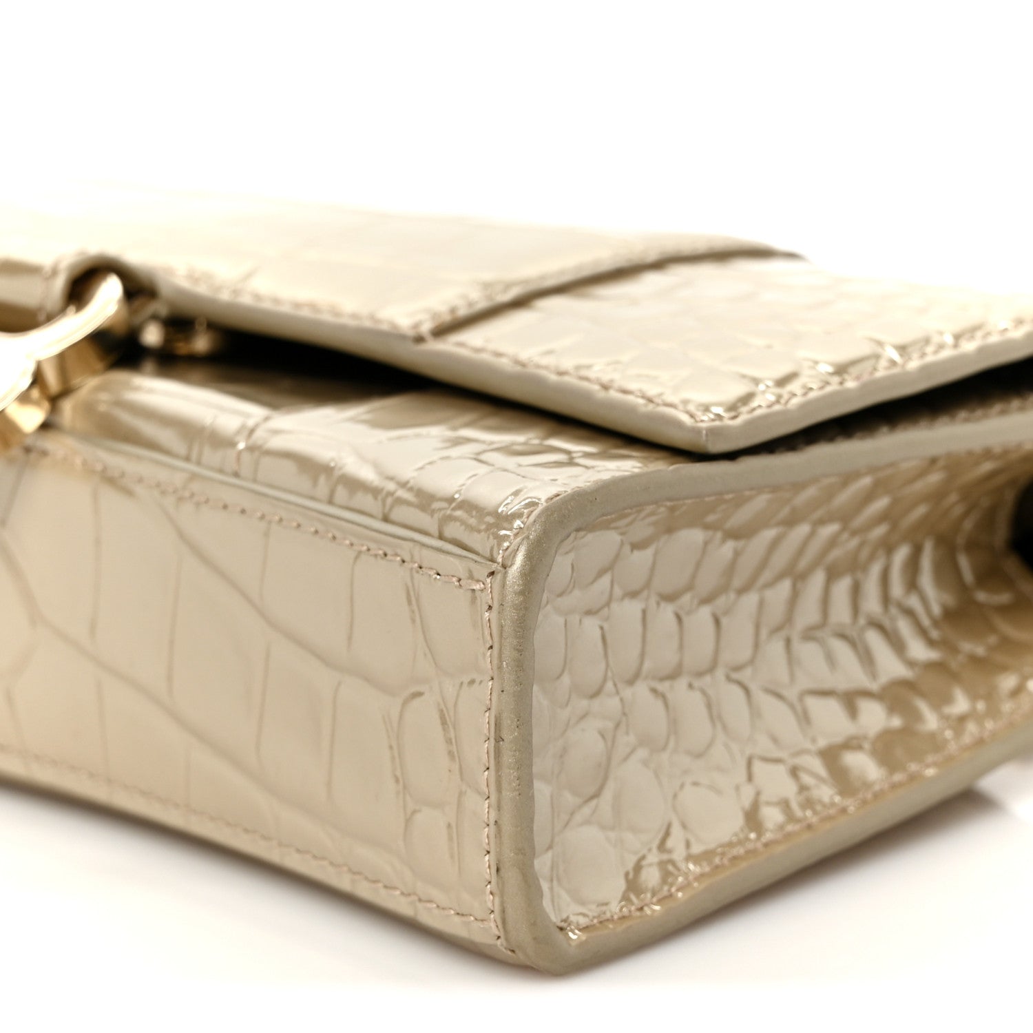 Balenciaga Metallic Calfskin Crocodile Embossed Hourglass Chain Bag Gold 10 of 10