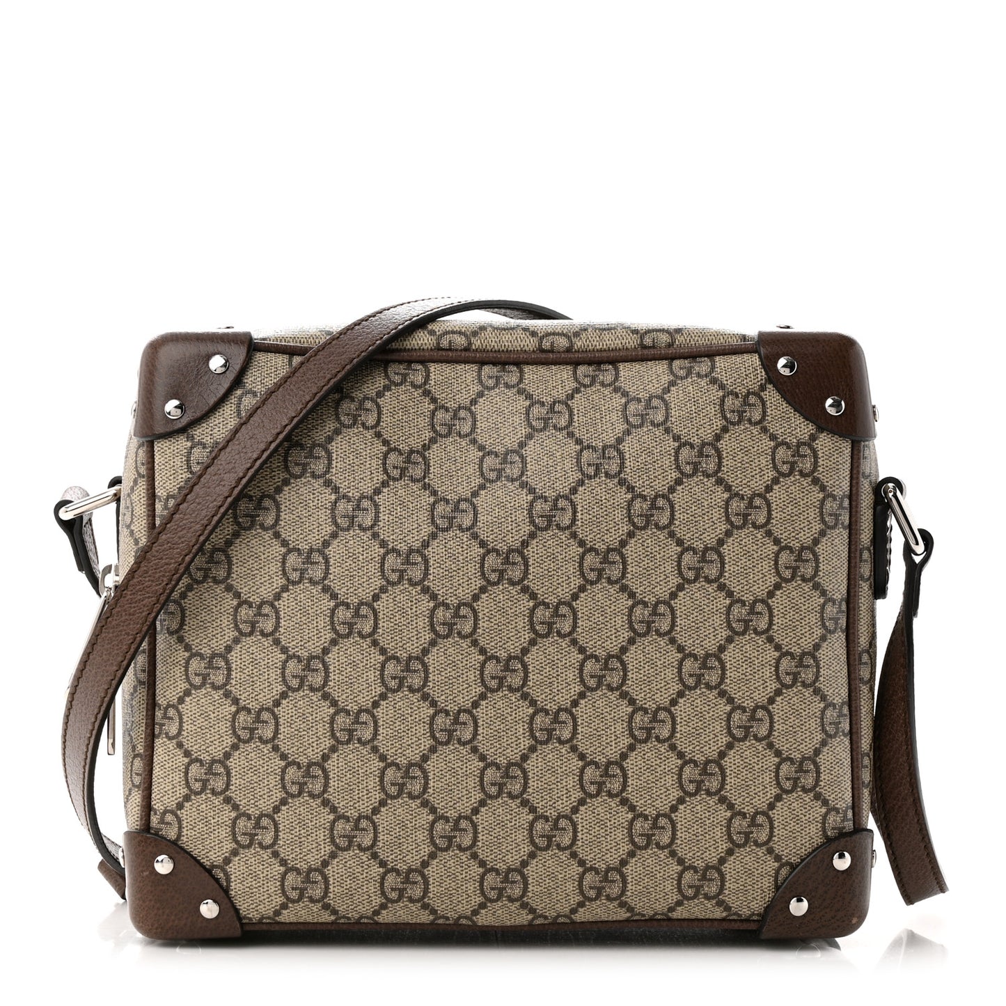 GG Supreme Monogram Textured Calfskin Square Messenger Bag Beige Ebony New Acero