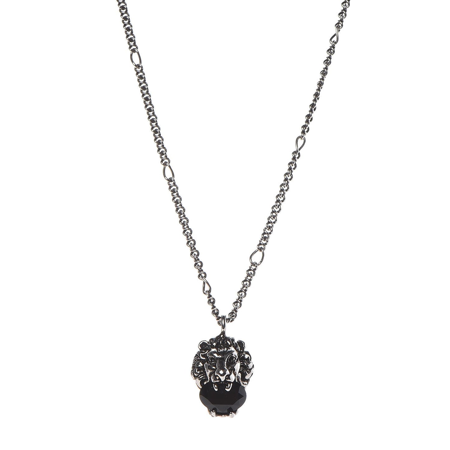 Sterling Silver Brass Swarovski Lion Head Necklace Black