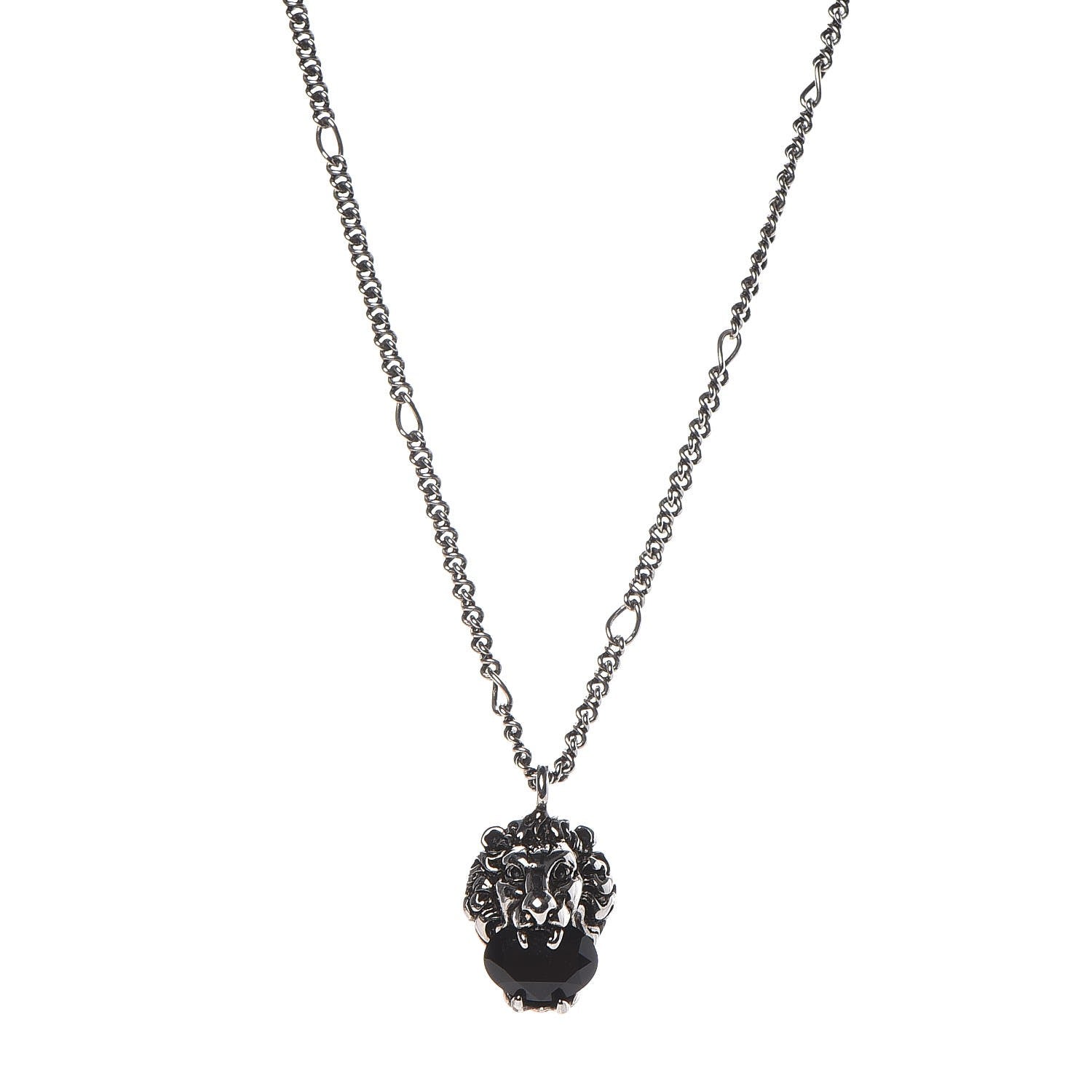 Gucci Sterling Silver Brass Swarovski Lion Head Necklace Black 1 of 6