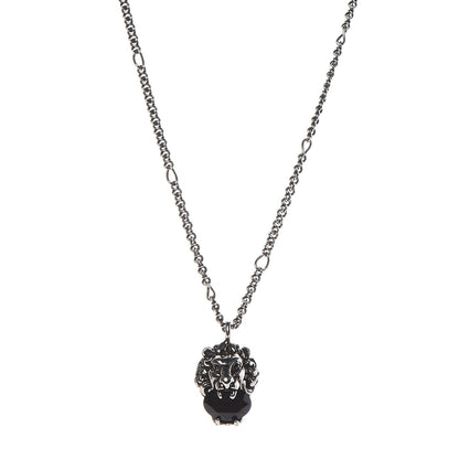 Gucci Sterling Silver Brass Swarovski Lion Head Necklace Black 1 of 6