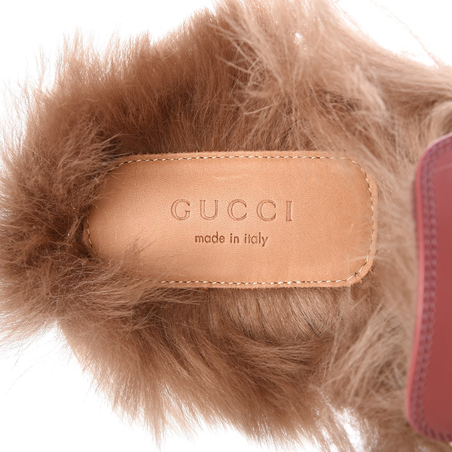 Gucci Calfskin Fur Womens Princetown Slippers 38.5 Lipstick Rose Natural 7 of 9