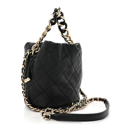 Chanel Shiny Lambskin Quilted Chain Is More Drawstring Bag Black 3 of 11