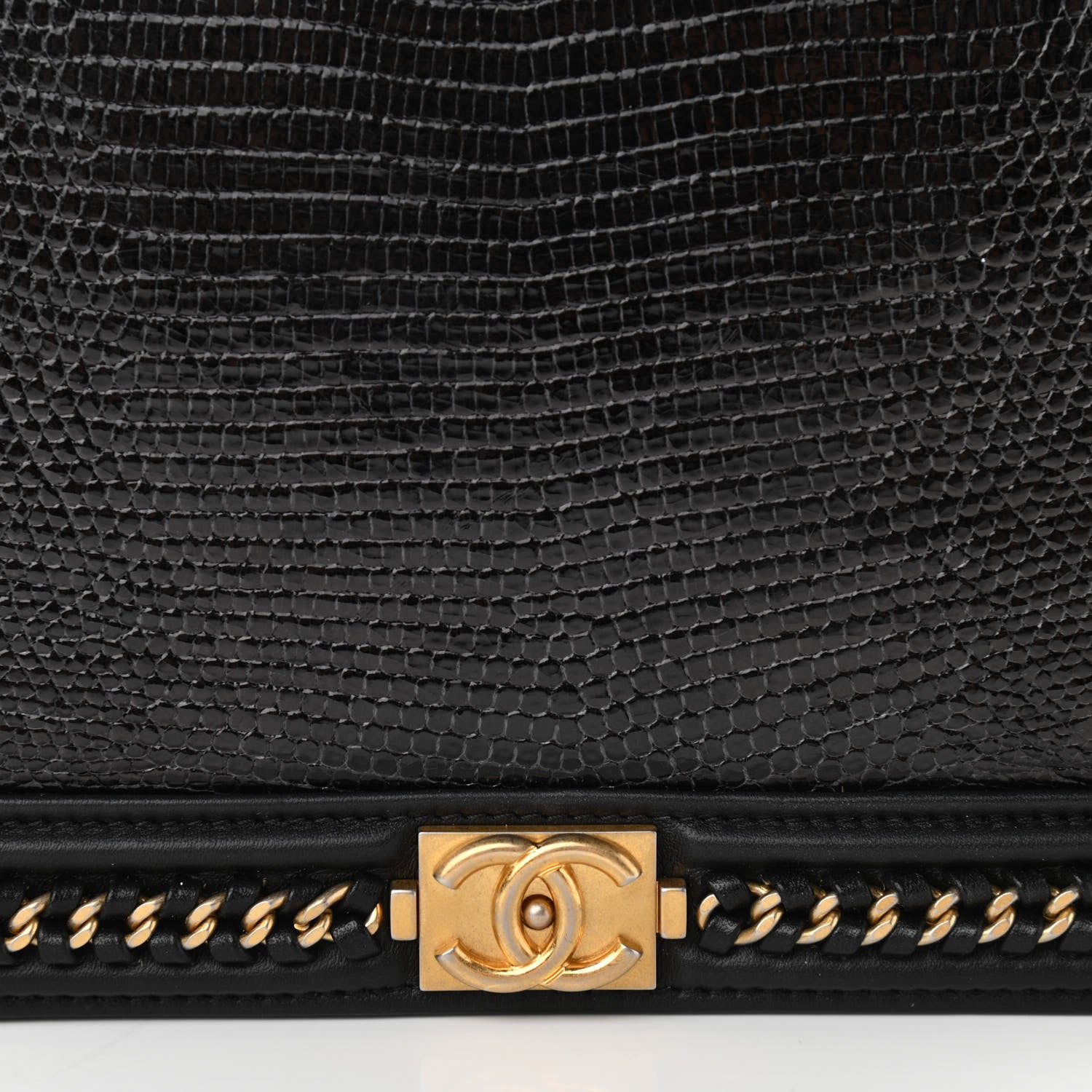 Chanel Lizard Lambskin Chain Around Boy Wallet on Chain WOC Black 9 of 12