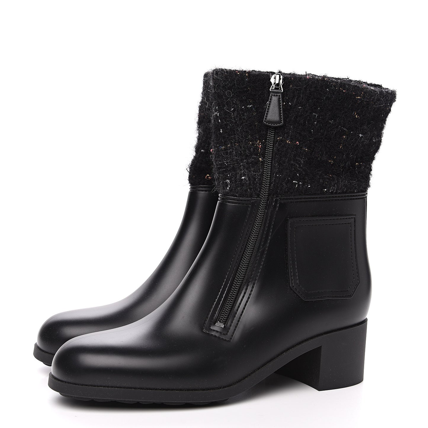 PVC Tweed High Boots 41 Black