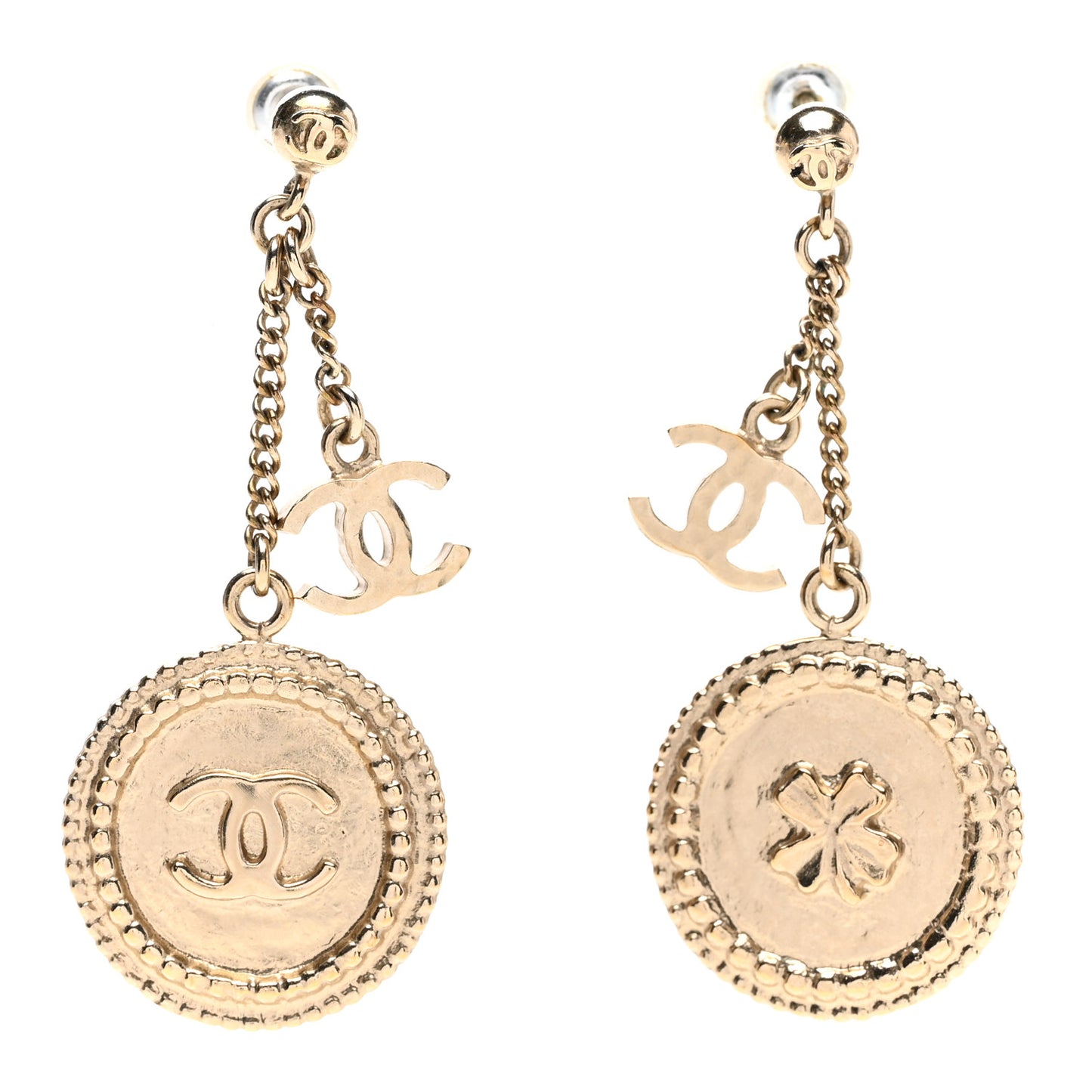 Medallion Clover CC Drop Earrings Light Gold