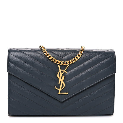 Saint Laurent Grain De Poudre Matelasse Chevron Monogram Chain Wallet Pebble 1 of 10