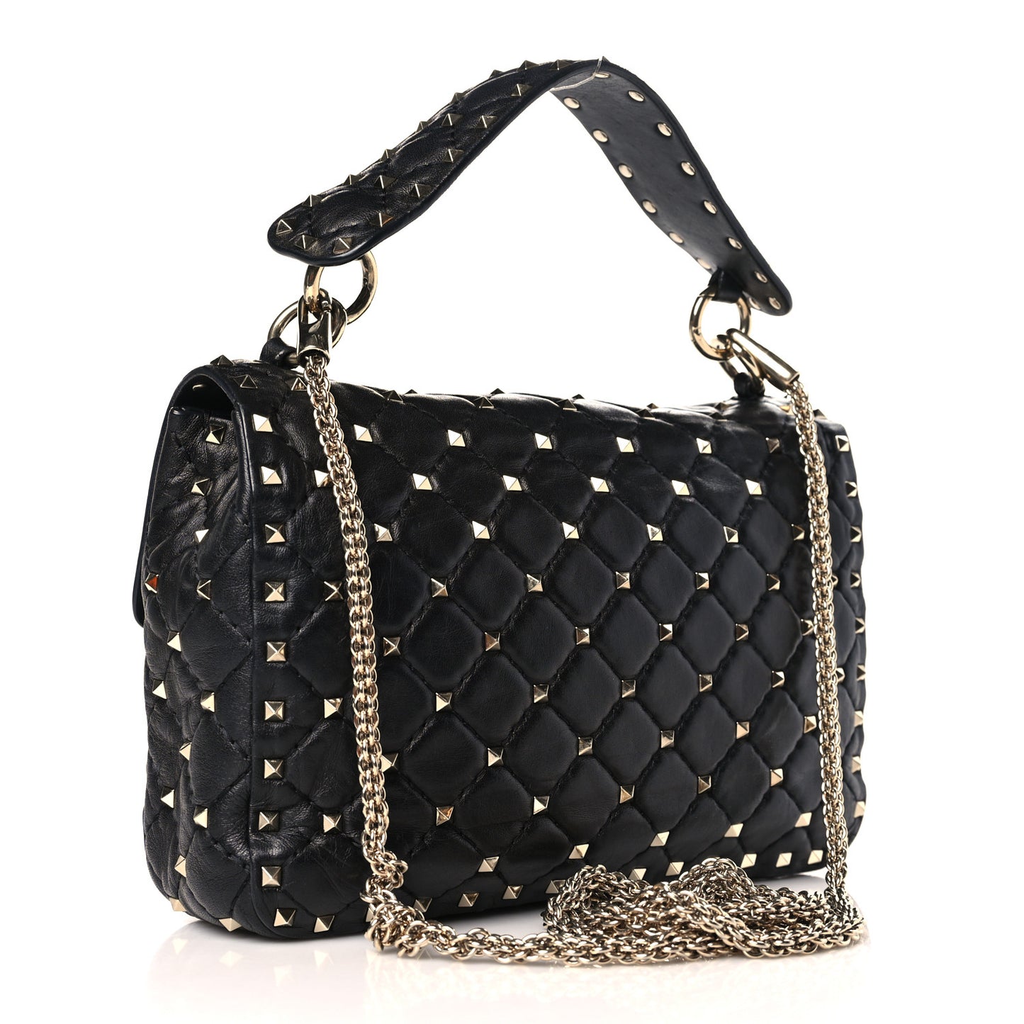 Lambskin Medium Rockstud Spike Shoulder Bag Black