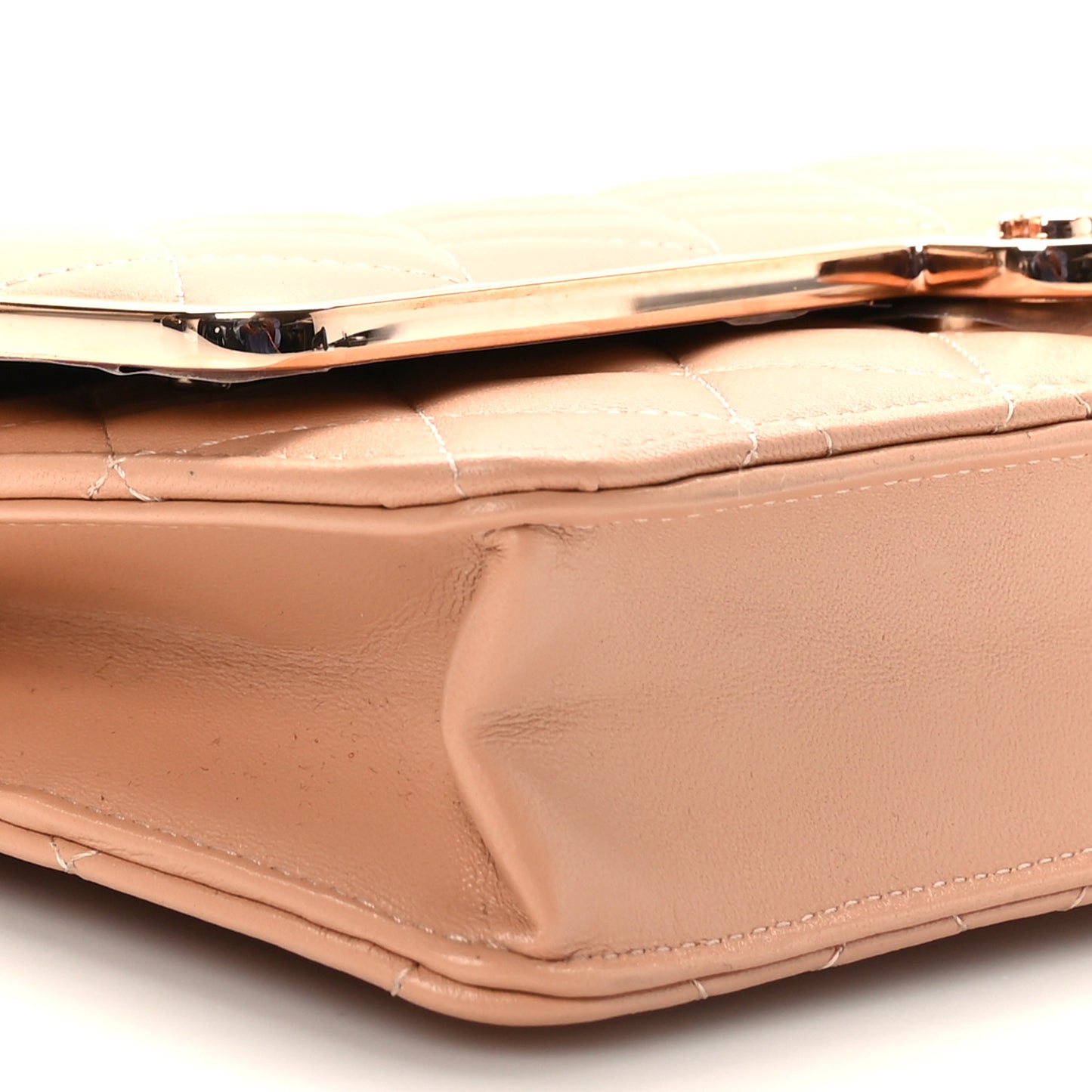 Lambskin Quilted Frame Wallet On Chain WOC Beige